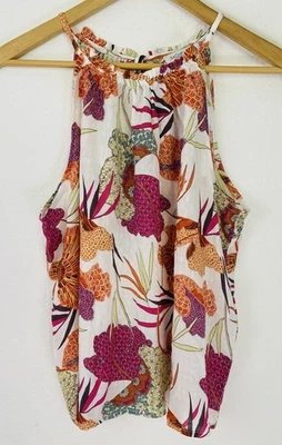 RACHEL ZOE Women's Colorful Floral Halter Top Size S Pink Orange Tassels Flowy Foto 1 de 4