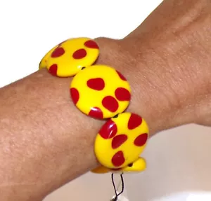 Sobral Atelie Dots Yellow & Red Polka Dot Beads Artist Made Stretch Bracelet - Picture 1 of 4