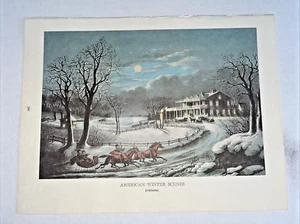 Impresión de libro Currier Ives 1968 9"x12" escena de invierno noche y trote sobre nieve - Imagen 1 de 2