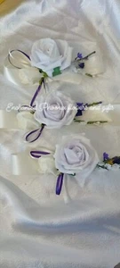 X3 Child ivory ribbon lilac rose Wrist Corsages And Matching Hair Bands. - Picture 1 of 7