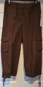 NWT $65 Liz Wear Claiborne Women's Size 4 Brown Crop Cargo Pants 100% Cotton NEW - Picture 1 of 10