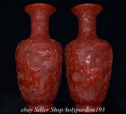 24" Marked Chinese Red Lacquerware Wood Dynasty Human Bottle Vase Pair