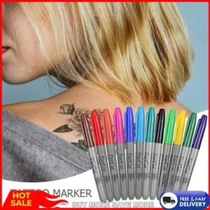 12pcs Professional Colorful Permanent Skin Marker Pens Tattoo Transfer Pen - Picture 1 of 8