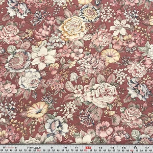Vintage Joan Kessler Concord Fabrics Florals on Mauve Cotton HALF YARD Remnant - Picture 1 of 2