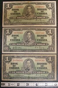 1937 Canada $1 banknote set P-58a P-58d P-58e all 3 signatures #3304