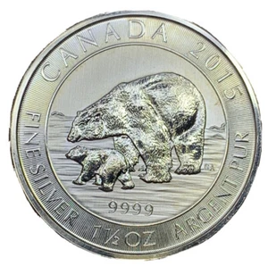 2015 1,5 once argento canadese moneta orso polare e cucciolo da $8 - Foto 1 di 5
