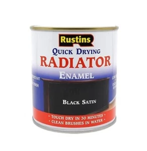 Satin Black Radiator Enamel Paint Rustins Quick Drying 500ml Fade Resistant - Picture 1 of 5