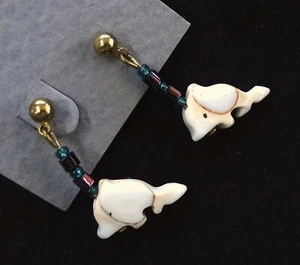 Sea Shell, Beaded Earrings, Apache Made, Southwestern, Green - Picture 1 of 1