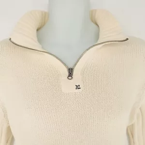 Vtg Polo Jeans Co. Ralph Lauren Mens L Ivory 1/4 Zip Embroidered Knit Sweater - Picture 1 of 14