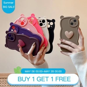 Small Ears With Heart Shockproof Silicone Case 4 iPhone 15 Pro Max 14 13 12 11 - Picture 1 of 16