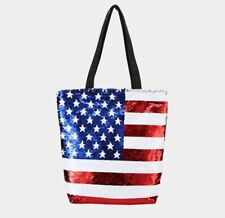 NEW SEQUIN American USA Flag Stars and Stripes Beach Bag TOTE Bag Red White Blue