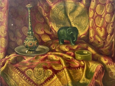 🔥 Pintura al óleo antigua impresionista ORIENTALISTA naturaleza muerta - PORAY, años 30 Foto 1 de 4