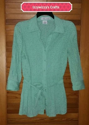 Blusa Bamboo Traders jaspeada verde claro botón lazo cintura usada en excelente estado talla M Foto 1 de 4