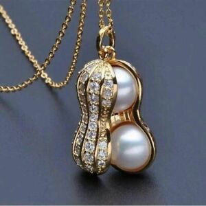 18KGP Women's Natural Freshwater Pearl Necklace Peanut Pendant Clavicle Chain