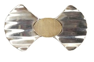Modernist Sterling Silver & 14K Gold Bow Brooch 2 3/4" Vintage Pin - Picture 1 of 5