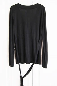 Lapis Black Top XL Belted Shirt Blouse Long Sleeve Rayon Soft Stretch Bust 40" - Picture 1 of 8