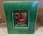 Midcentury McCoy Arcature double shadow box square vase green w/ red bird, RARE!