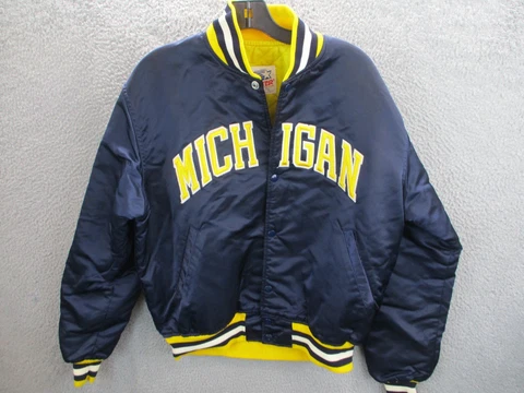 VTG Michigan Wolverines Jacket Mens Large Blue Starter Satin Bomber  USA Made Cover