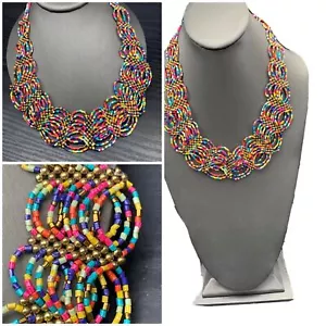 Vintage Halskette hell gemischte Farben WOW gewebt leicht Boho 18" - Bild 1 von 10