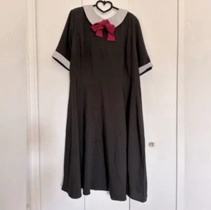 Hell Bunny Vixen Prep School Style Black Gray Short Sleeved w Bow Dress Size 4XL - Picture 1 of 8
