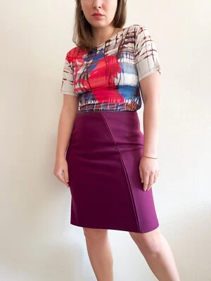 Falda lápiz Jil Sander para mujer borgoña 100 % lana costura asimétrica talla 42 Foto 1 de 4