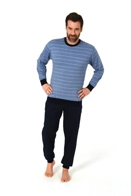 Neu Herren/Männer Schlafanzug/PYJAMA Blau 100% Baumwolle mit Bund u. Brusttasche - Bild 1 von 3