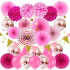 ZERODECO Party Hanging Paper Fans Set - Pink Confetti Balloons Decorations