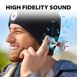LED Licht Mütze Kappe Wintermütze Wireless Bluetooth Smart Kopfhörer Headset Kappe - Bild 1 von 9