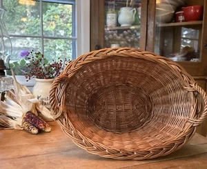 Vintage Childs Size Oval Wicker Laundry Basket w/Handles 15”x 11” MADE in POLAND - Picture 1 of 15