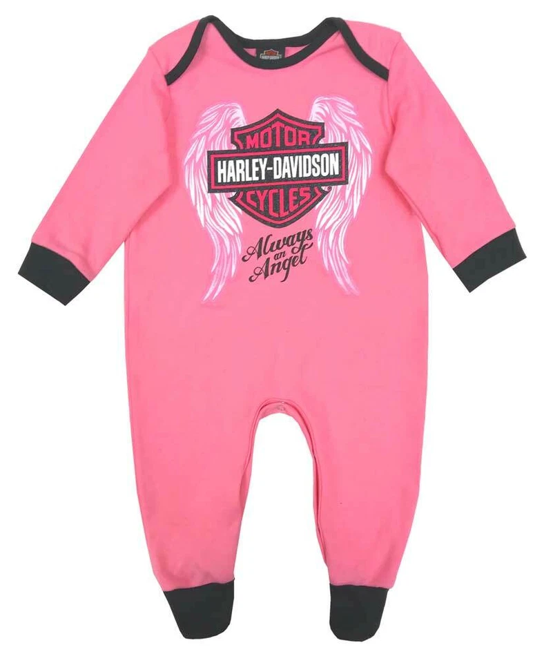 Harley-Davidson Baby Girls' Glittery Interlock Footed Coveralls, Pink 3000913 - Image 1 of 1
