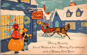Merry Christmas Art Deco Ye Gift Shoppe Postcard - Picture 1 of 2