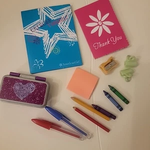 American Girl School Set Supplies pencil box foders pens crayons post it clips - Picture 1 of 2