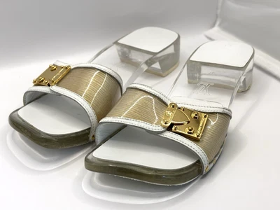 Sandalias para mujer LOUIS VUITTON Mula tacón transparente hebilla dorada dinero antiguo - talla 7 | 37 Foto 1 de 4
