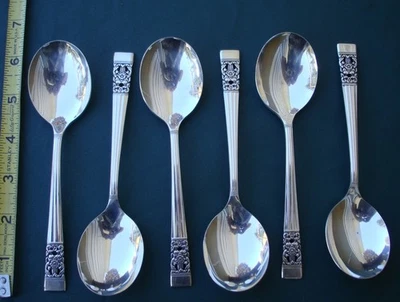 1936 CORONATION 6 Cream Soup Spoons  6" Oneida Community Plate - Image 1 of 3