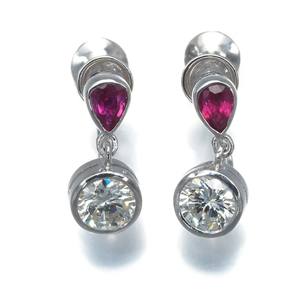 Auténticos Pendientes TASAKI Diamante 0.45ct/0.45ct Rubí Gota Oro Blanco 18K 750 Foto 1 de 1