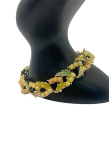 Coro Armband goldfarben Emaille & Cabochon Blatt Blume bunt Vintage - Bild 1 von 17
