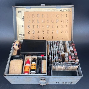 Vintage R-2315 Rubber Stamp Kit Illinois Bell AT&T Phone Co Neuses Metal Box - Picture 1 of 13