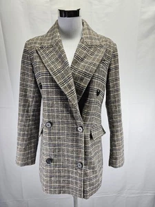 Blazer 7 For All Mankind para mujer talla XS mezcla de lana marrón a cuadros doble pecho  - Imagen 1 de 6
