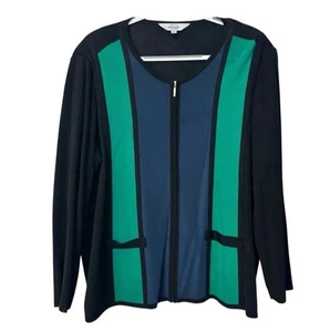 Exclusively Misook Women's Size 3X Black Green Knit Zip Top Cardigan Career - Picture 1 of 5