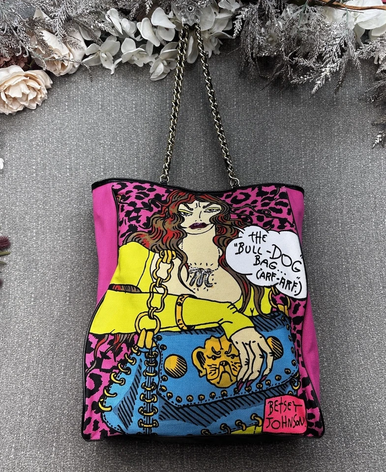 Bolso de Mano Betsey Johnson Cartera Hombro de Mano Rosa “The Bull Dog” Y2K De Colección Foto 1 de 4