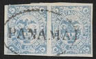 COLOMBIA 1881 5c COAT OF ARMS UPU PAIR PANAMA CANCEL USED IMPERF
