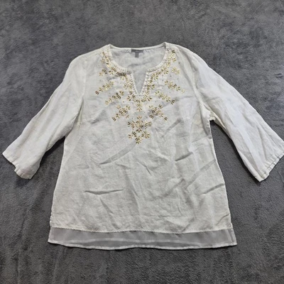 JM Collection Blouse Top Women's Size L White Half Sleeve Embroidered Pullover - Image 1 of 4