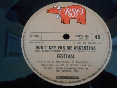 Festival - "Don't Cry For Me Argentina / Buenos Aires" - RSO 12" Single - Image 1 of 2