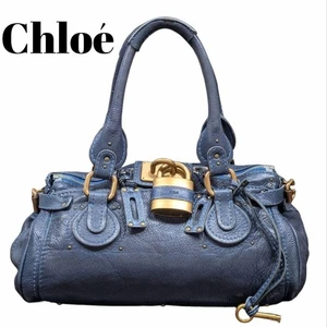 Chloe Paddington Bolso de Mano Bolso de Hombro Candado Llave Cuero Azul Marino Auténtico ¡Raro!! - Imagen 1 de 12