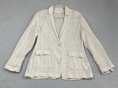 Eileen Fisher Linen Long Blazer Size Small Undyed Italian Linen Coastal Chic EXC - Image 1 of 4