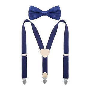 Boys Suspenders and Bow Tie Set Y Back Heart-Shaped Clips Navy 30" - Picture 1 of 3