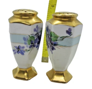Vintage Salz- und Pfefferstreuer handbemalt lila Blumen 1950er Jahre - Bild 1 von 5