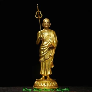 11.4" Old Tibet Copper Gilt Painting Arhat Damo Bodhidharma Dharma Buddha Statue - Picture 1 of 9