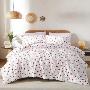 Heart Comforter Set Twin Size Kawaii Red Heart Pattern Comforter Kids Girls Cute - Picture 1 of 12
