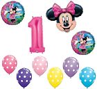 MINNIE MOUSE #1 1st Pink Bow Birthday Party Decoration Mylar & Latex Balloon Set